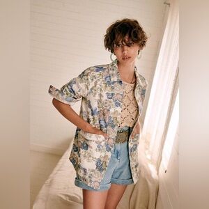 RARE Sezane Will Jacket Blue Floral Print